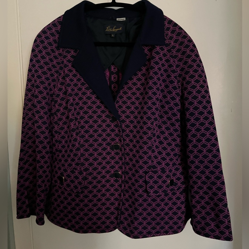 Luisa Spagnoli Wool Blend Blazer – Purple & Navy, Size L, Made in Italy